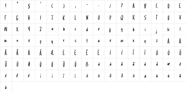 Wandering Pencil DEMO Regular  glyph index