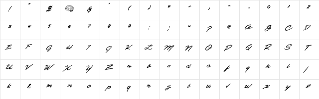 Shredder Regular  glyph index