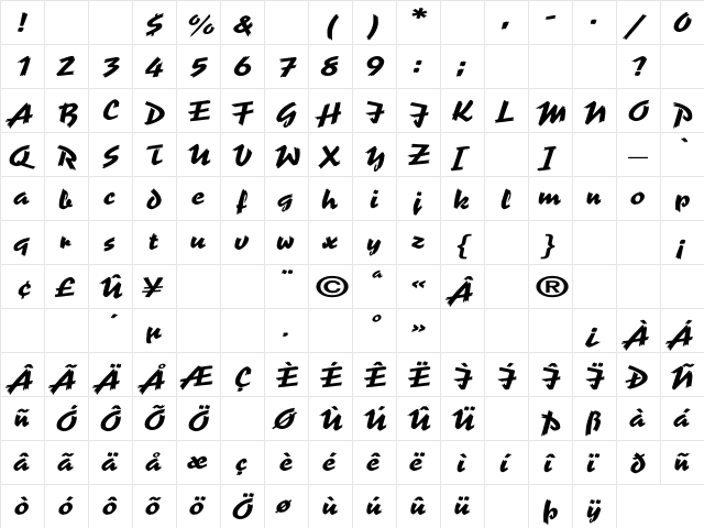 Reporter-Two Ex Regular  glyph index