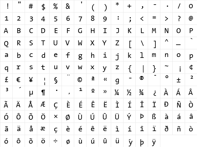 TheSans Mono Regular  glyph index