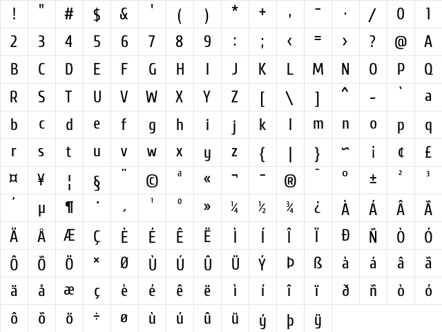 CuprumFFU Regular  glyph index