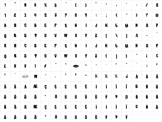 Warlock's Ale Regular  glyph index