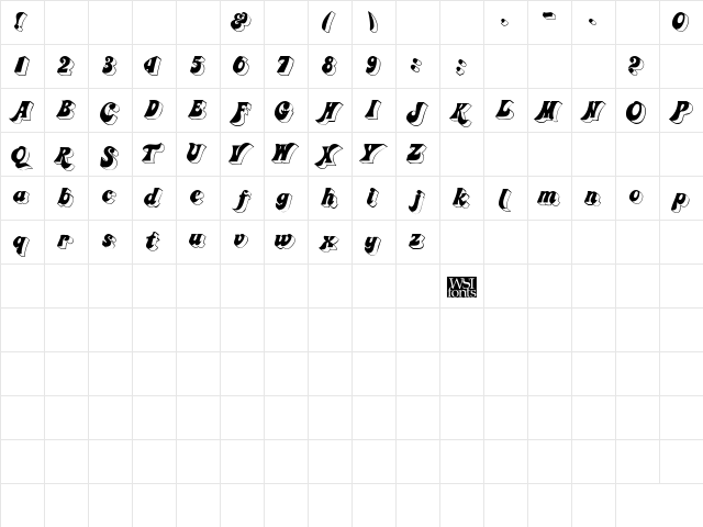 GummyDisplay Italic  glyph index