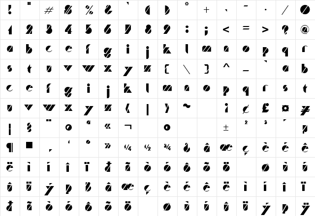 Rhythms 1 Regular  glyph index