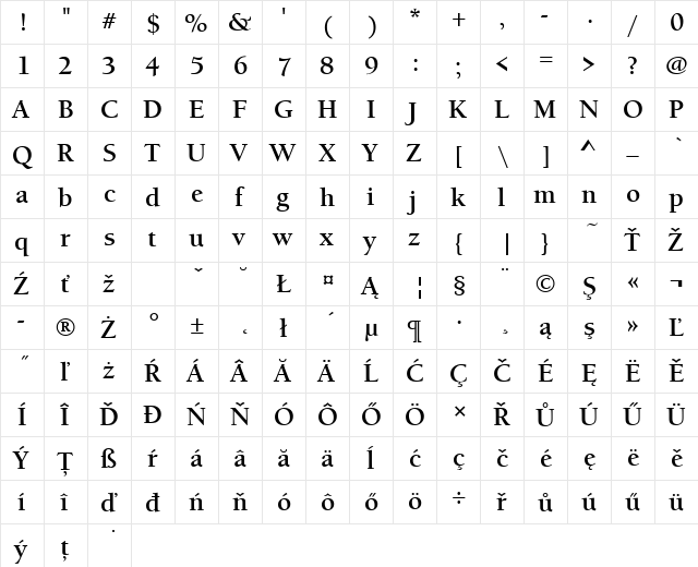 BerkeleyOldStyItcTEE Bold  glyph index