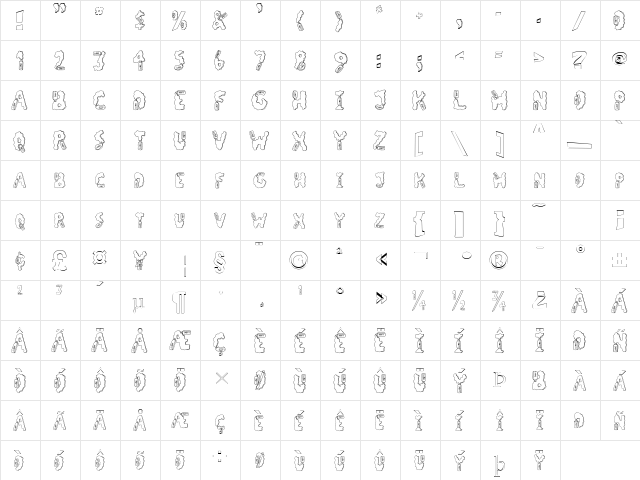 LUBE FONT Regular  glyph index