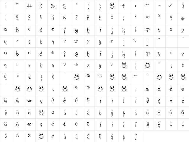 Horny Devils BV Regular  glyph index