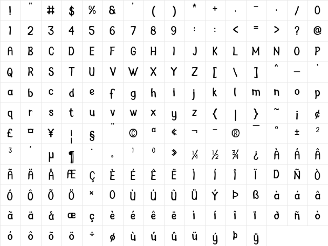 Bencoleng Regular  glyph index