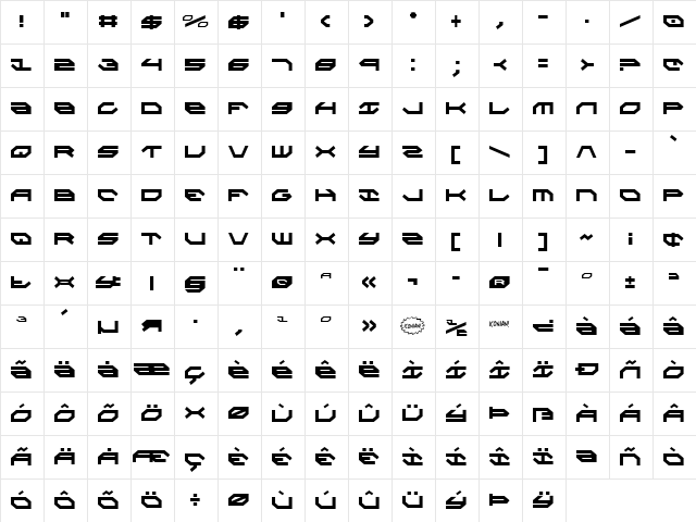 Taskforce Condensed Condensed  glyph index