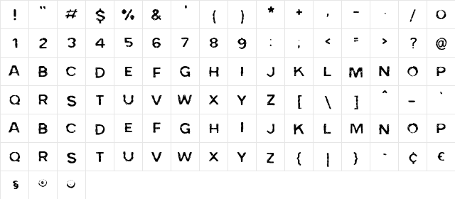 Bad Skizoff Regular  glyph index