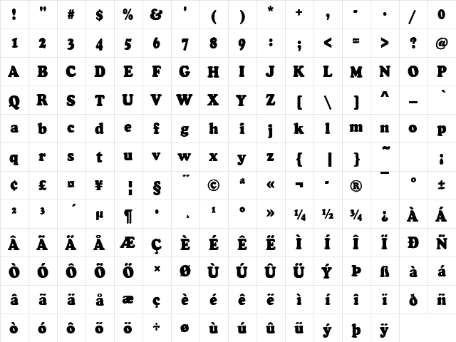 Cooper Becker Antique Cond Regular  glyph index