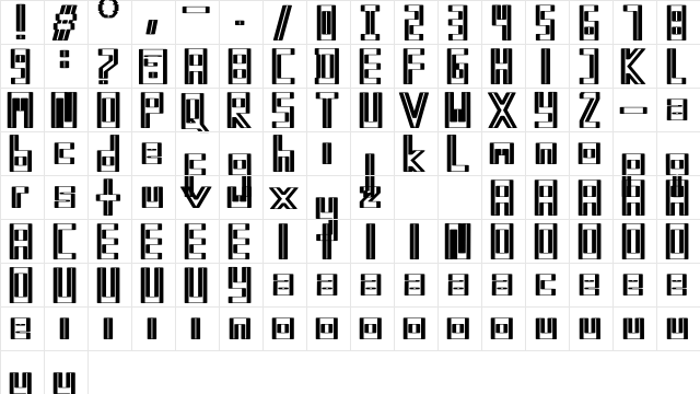 Nomer Regular  glyph index