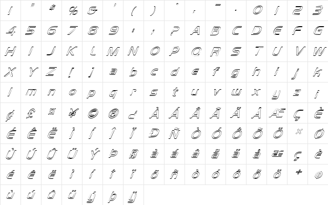 FZ BASIC 8 HOLLOW ITALIC Normal  glyph index