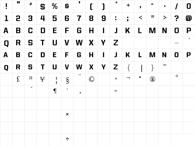 Allstar Regular  glyph index