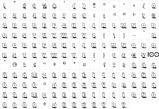 Toyland NF Regular  glyph index