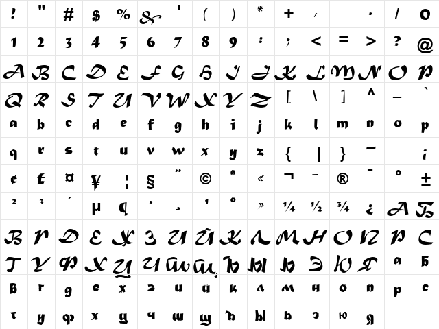 Matturra Regular  glyph index