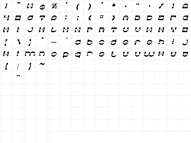 The Machine Gun Italic  glyph index