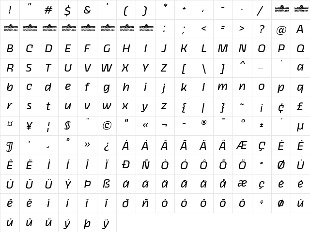Thicker Trial Regular Slanted  glyph index