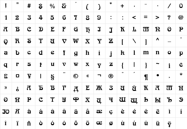 ArabiaR Regular  glyph index