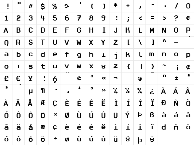 Normetica Regular  glyph index