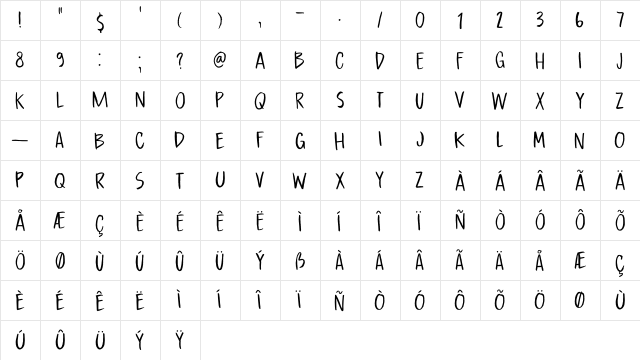 DK Boarding House I Regular  glyph index