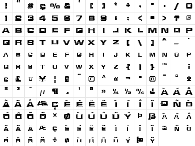 RedAlert Regular  glyph index