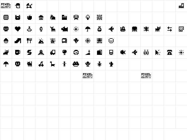 Pixel Icons Compilation Regular  glyph index