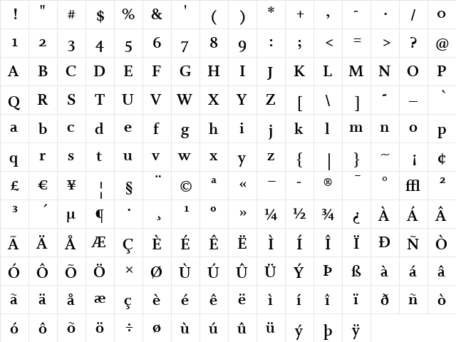 Whitman-BoldOsF Regular  glyph index