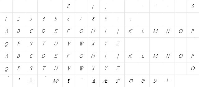 Lichtner Italic  glyph index