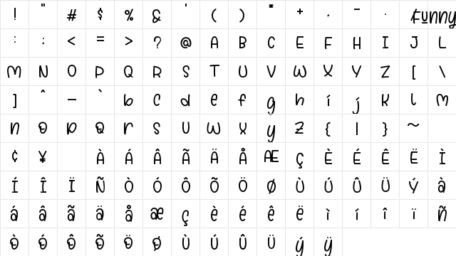 Funnyla-Demo Regular  glyph index