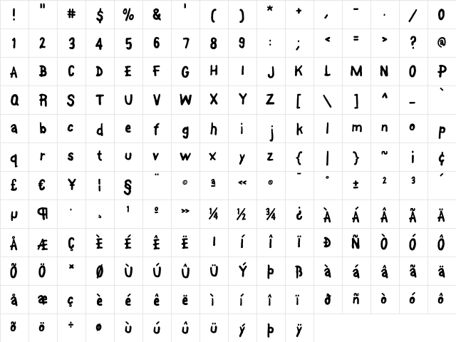 Font-On-A-Stick Regular  glyph index