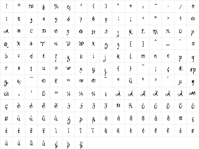 Kracklite Regular  glyph index