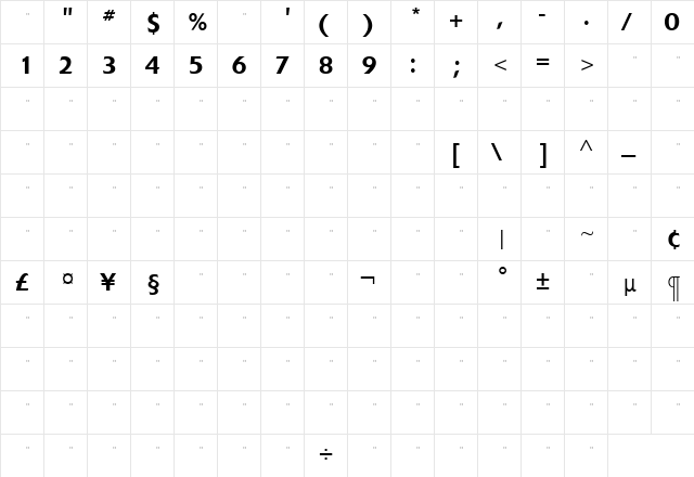 ExtensionMediumTab Roman  glyph index