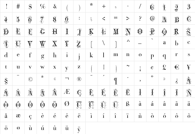 Bodoni Classic Deco Roman Roman Medium  glyph index