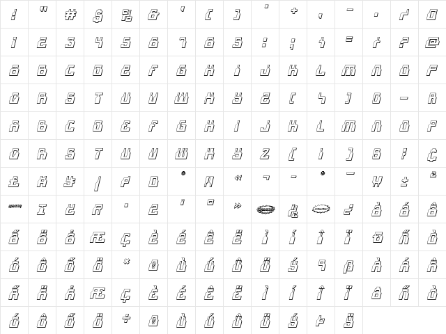 1968 Odyssey 3D Italic Italic  glyph index