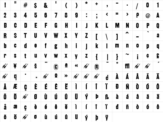 Rhode Regular  glyph index