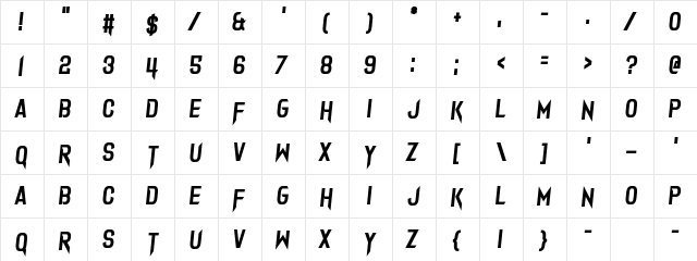Dark Seed Regular  glyph index