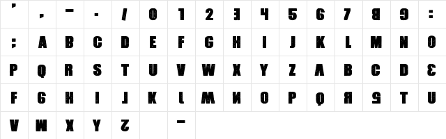 Xxrdcore Regular  glyph index