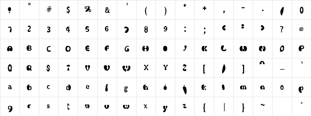 Psychodelic70sTall Regular  glyph index