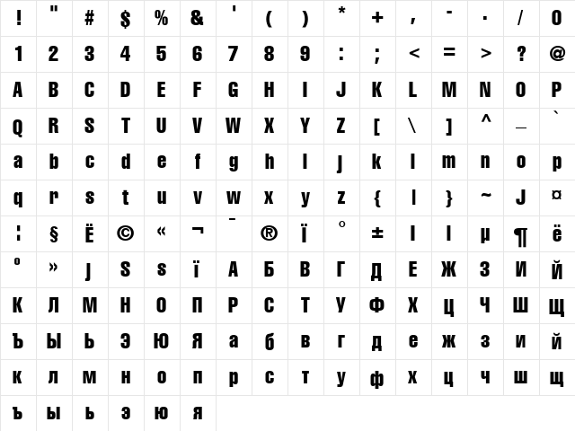 AG Letterica Compr-Plain Medium  glyph index