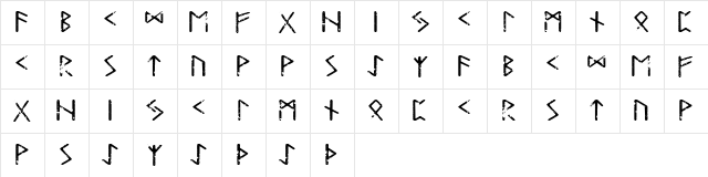 Tjelvar Runic Regular  glyph index