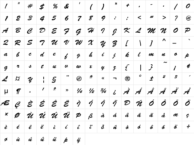 LetterMotion-Normal-Italic Regular  glyph index