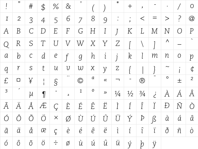 PMN Caecilia 46 Light Italic OsF  glyph index