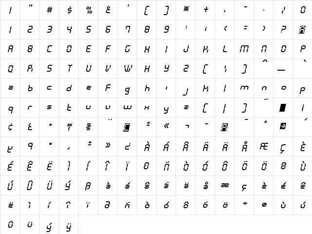 Calculus Medium Italic  glyph index