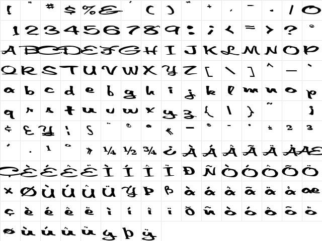 DoubleAgent43 Bold  glyph index