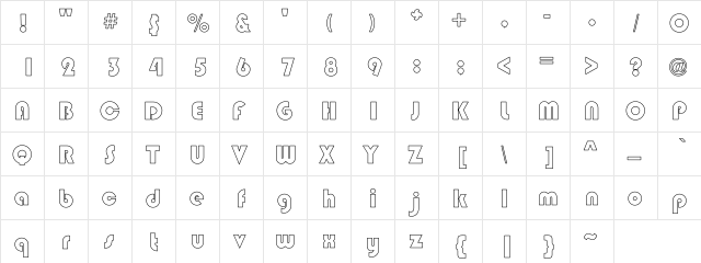 Byron Hollow Regular  glyph index