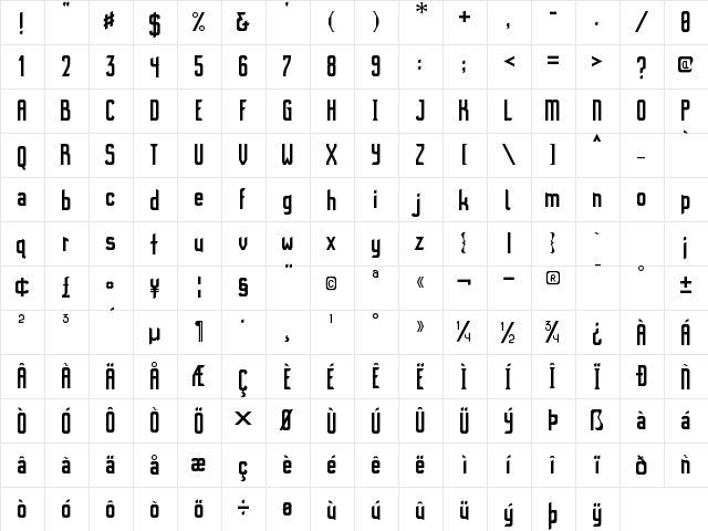 WebFont Regular  glyph index