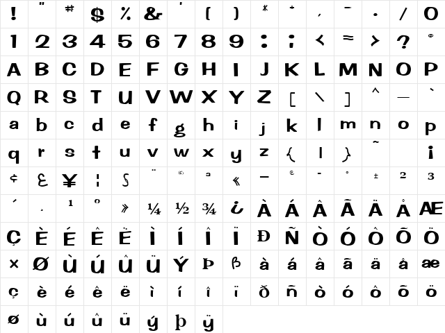 Rachel Regular  glyph index