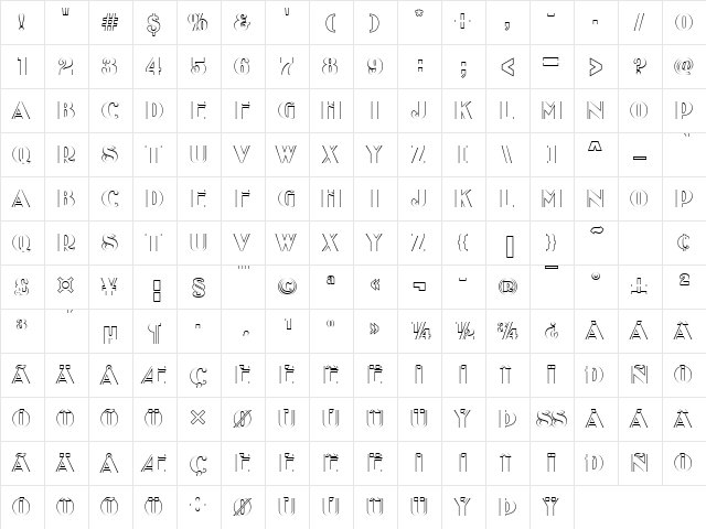 BinnerOutP Regular  glyph index
