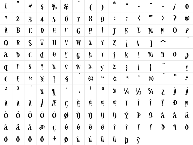 Alleycat Bop ICG Bold  glyph index